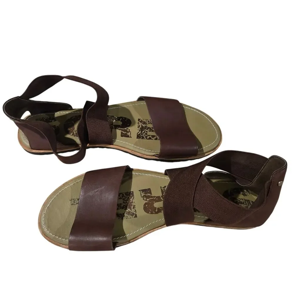 Sorel Womens Med Ella Sandal Cross Ankle Strap Flat Brown sz 12 - Picture 2 of 7